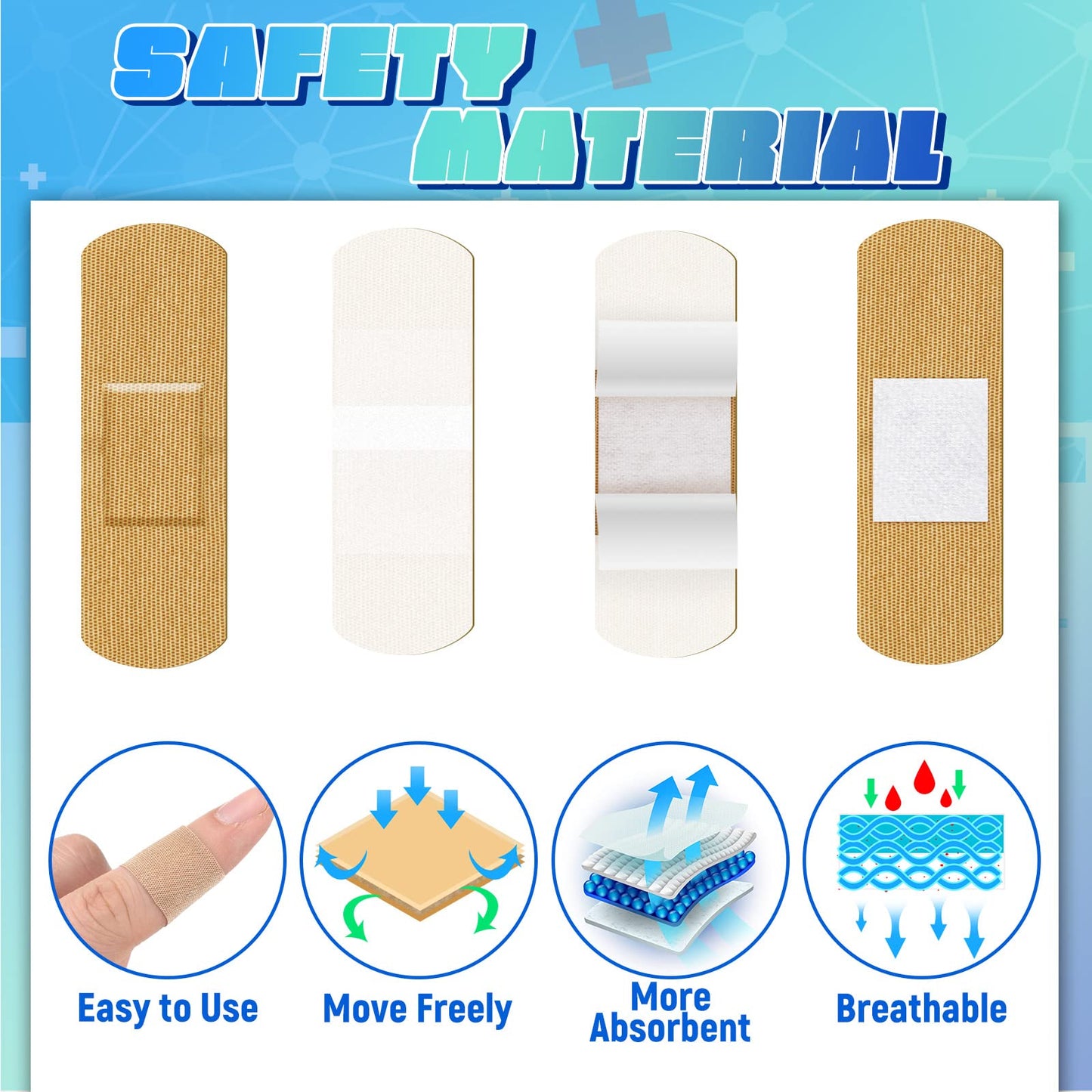 Supervitae 500 Pcs Adhesive Bandages Bulk Assorted Sizes Flexible Breathable Bandages Patch for Family First Aid Skin Wrap Finger Wound(Fabric,Natural)