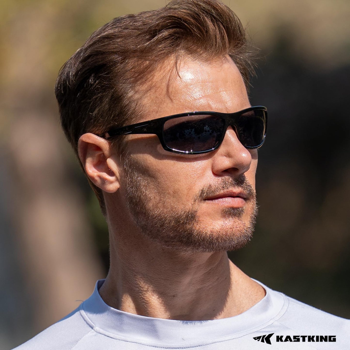 KastKing Kateel Polarized Sport Sunglasses for Men and Women, Gloss Black Frame, Smoke Lens