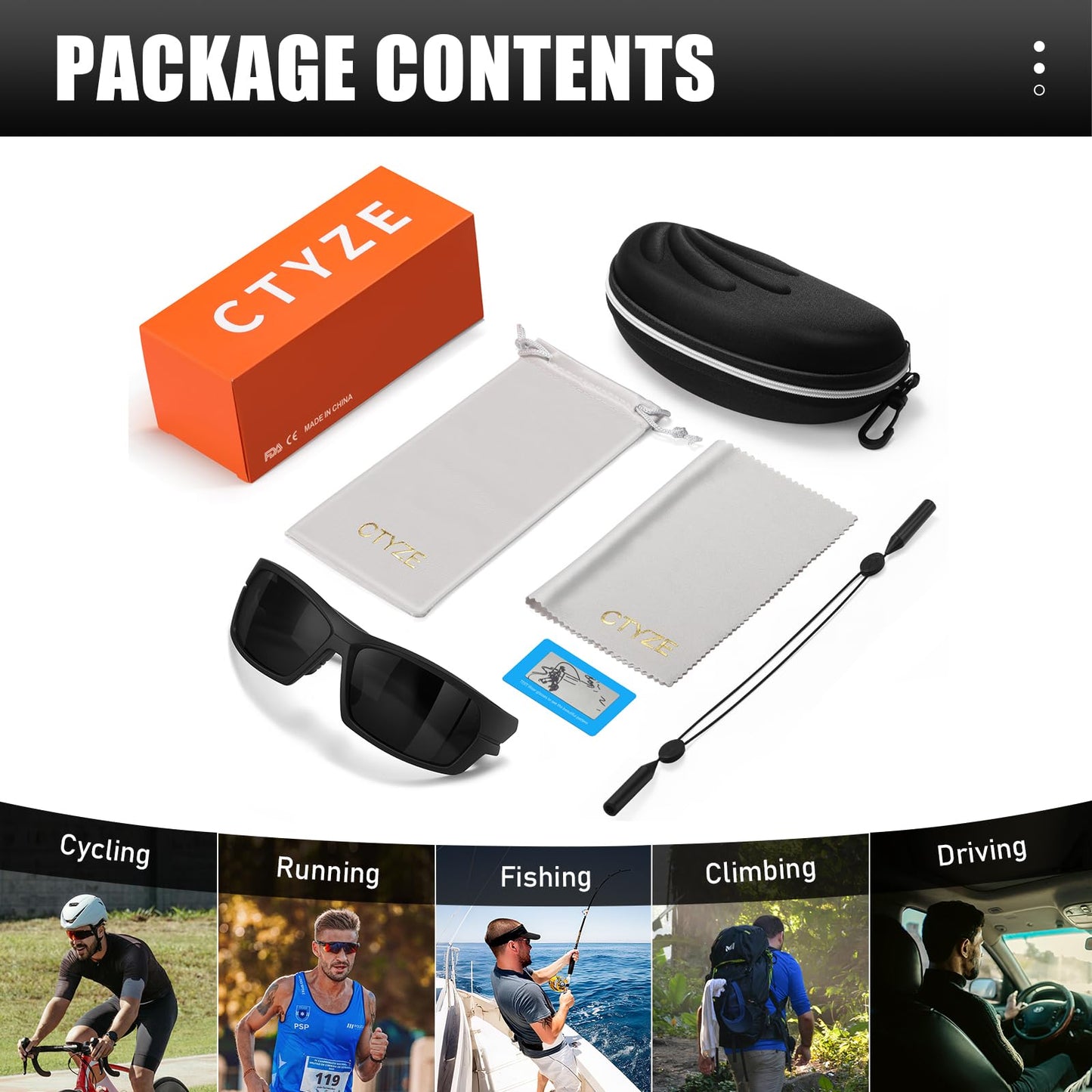 CTYZE Polarized Sports Sunglasses for Men, Wrap Around Sun Glasses for Fishing Driving Running Cycling Golf UV Protection
