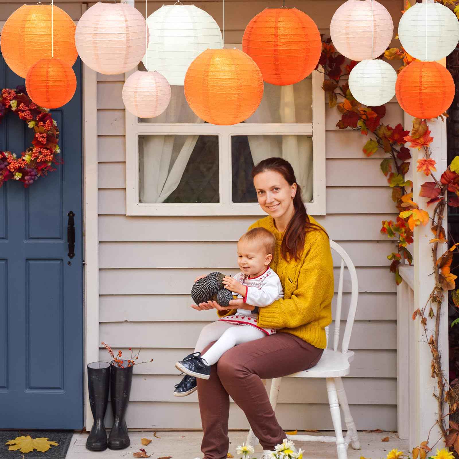 21 Pcs Orange Paper Lanterns Party Decorations, 4/6/8/10 Inch Thanksgiving Party Hanging Paper Lanterns for Fall Harvest, Wedding, Birthday, Baby Shower, Classroom Ceiling Home Decor Indoor Outdoor
