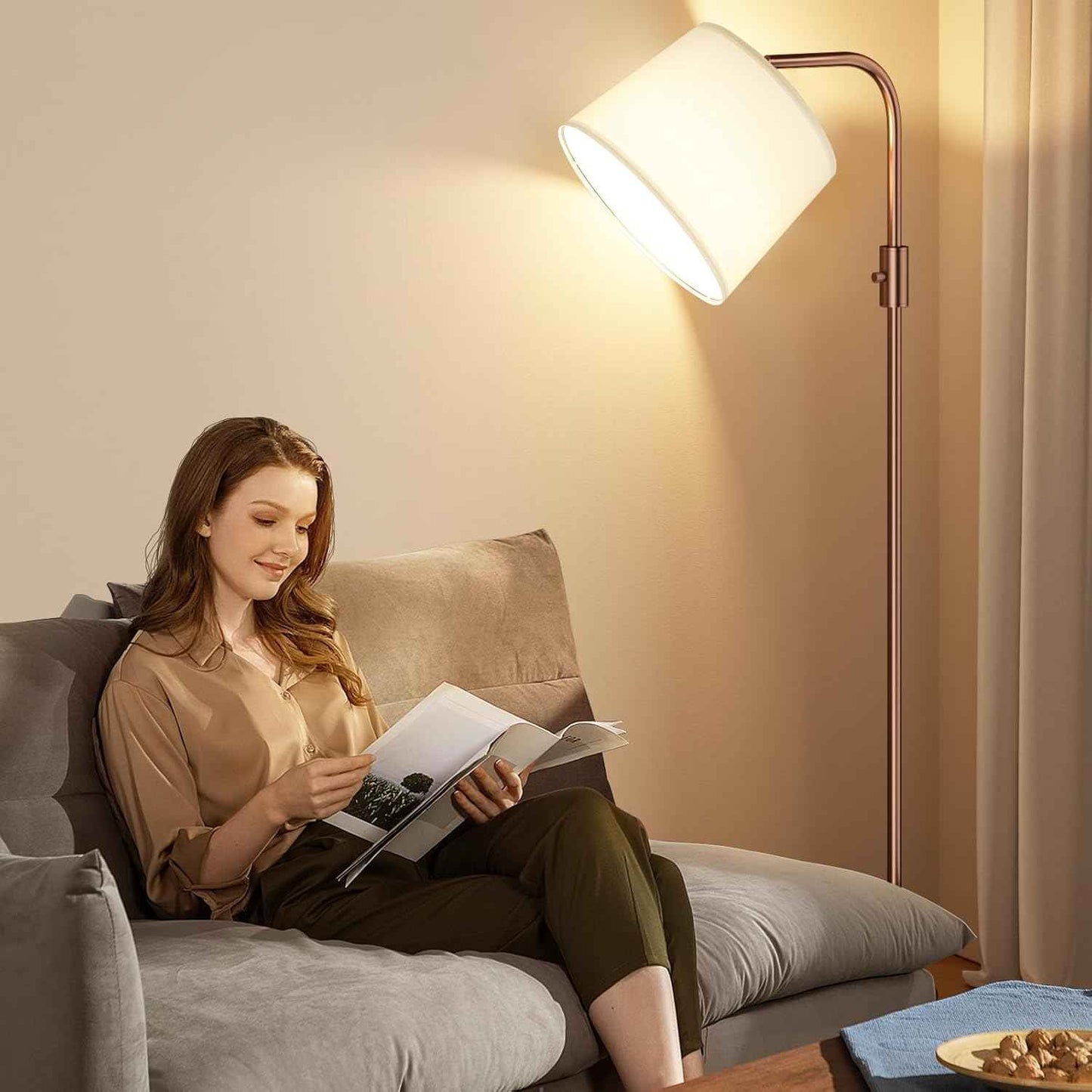 Modern Dimmable Floor Lamp with 9W LED Bulbs - Stylish Standing Light for Living Room & Bedroom (Gold & White)