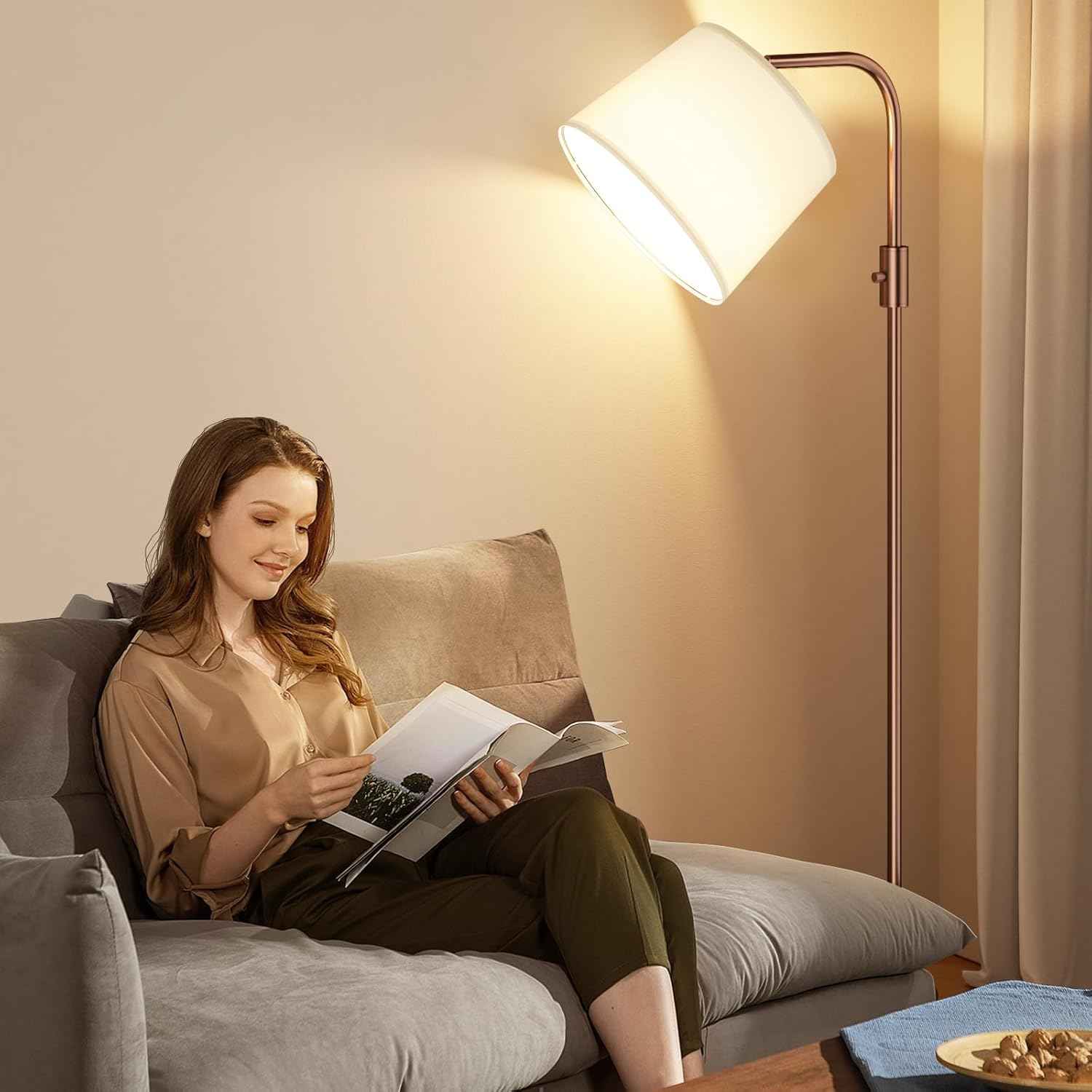 Modern Dimmable Floor Lamp with 9W LED Bulbs - Stylish Standing Light for Living Room & Bedroom (Gold & White)