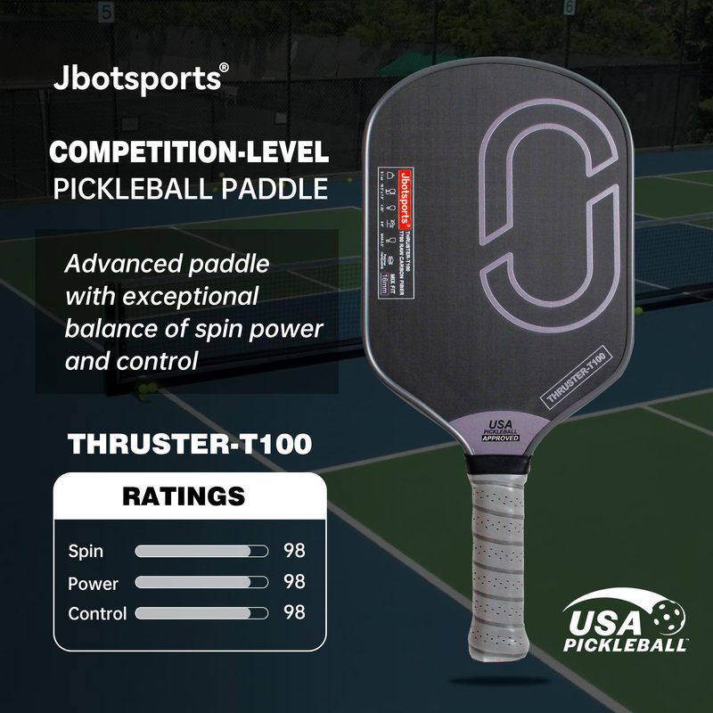 T700 Carbon Fiber Pickleball Paddle, Professional Pickle Ball Paddle Textured Surface with High Grit & Spin, Pickleball Racket Designed for Ultimate Spin & Control, Thruster-T100
