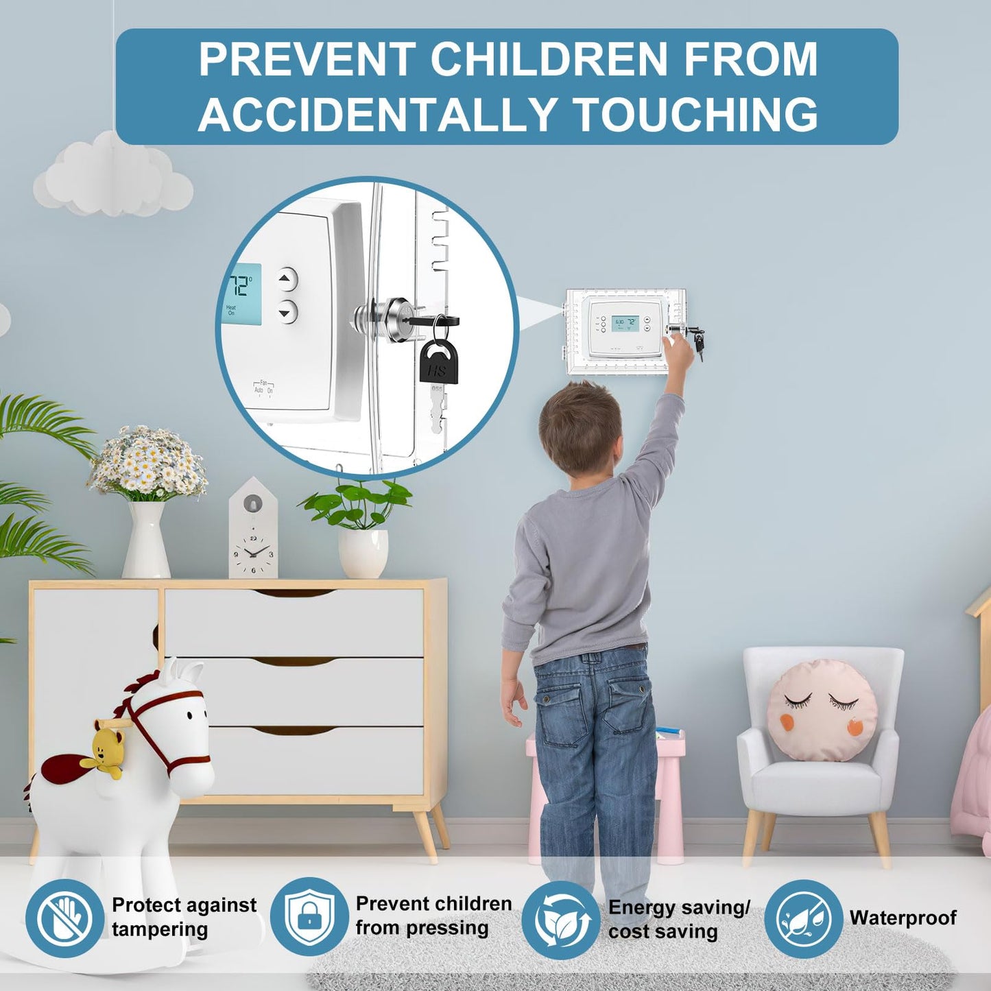 Ravct Universal Thermostat Lock Box Thermostat Cover with Lock Compatible With Honeywell Home Thermostat On Wall Ac Lock Box Cover with Key Fits Thermostats 4.8"H x 6" W or Smaller