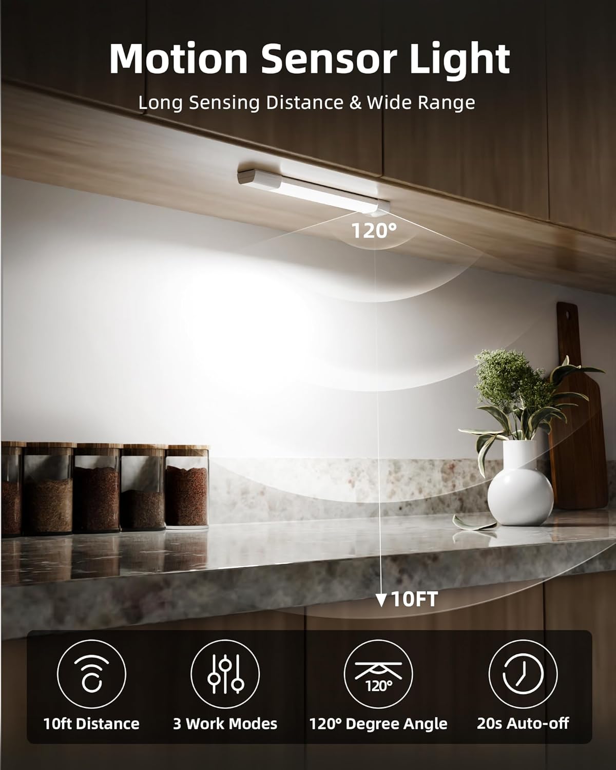 Rechargeable Motion Sensor Under Cabinet Lights - 6-Pack Dimmable LED Closet Lighting, 3 Color Temperatures, 11.8 Inch for Kitchen, Pantry & Bedroom