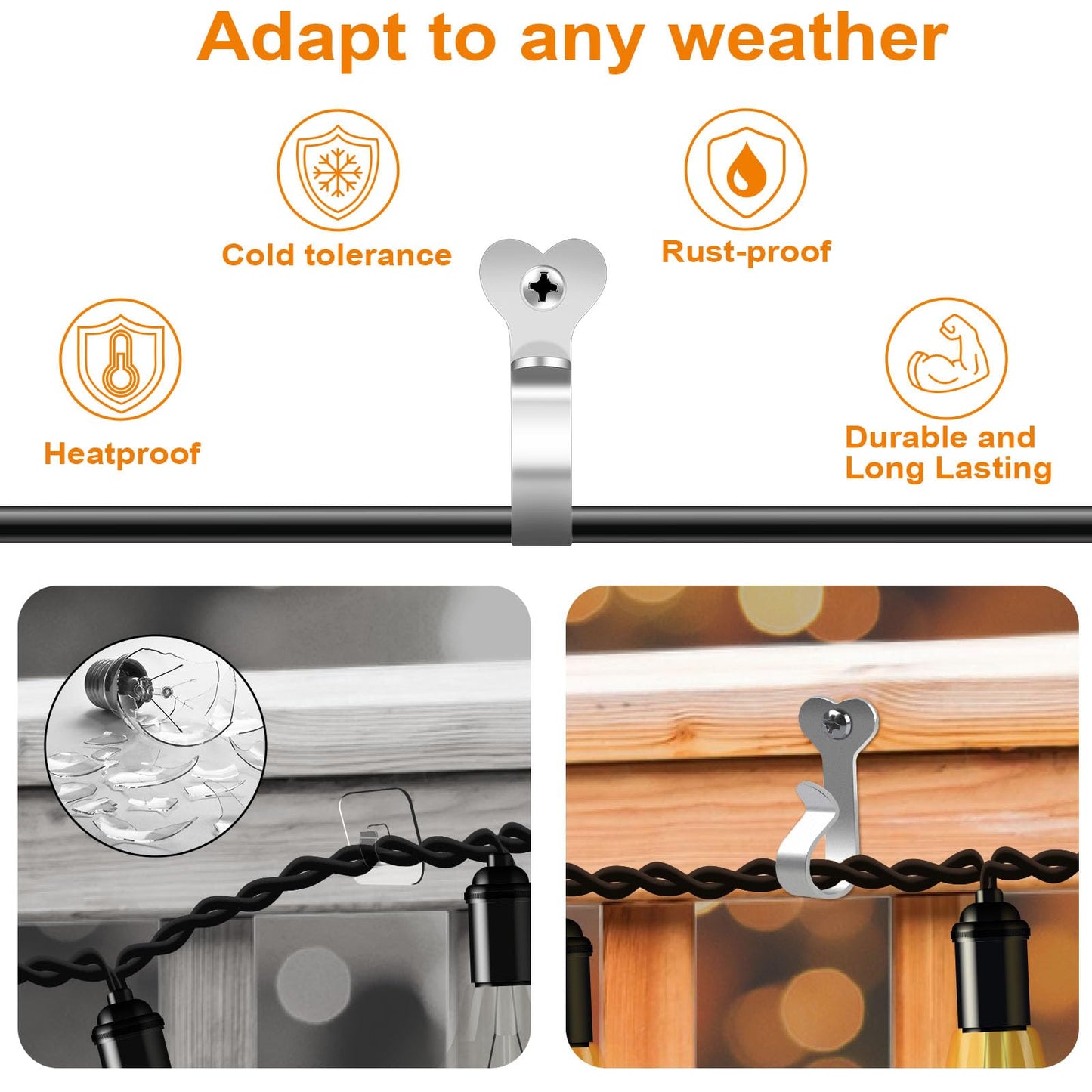 Dreecy String Light Hooks for Outside Stainless Steel Outdoor Lights Hanger Hooks for Outdoor String Lights Outdoor Screw Hooks for Christmas Party Easy Release Wire and Fairy Led Lights, 20 Packs