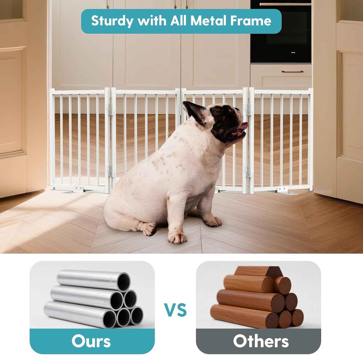 Extra Wide Foldable Dog Gate - 16.5'' Tall Pet Barrier for Indoor/Outdoor Use, 48'' Wide, 4 Panels (White)