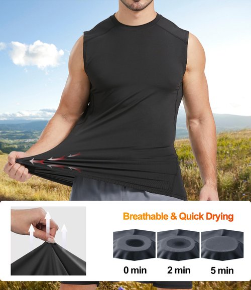 Dalavch 5 Pack Men’s Sleeveless Compression Shirts, Dry Fit Running Sports Workout Athletic Base Layer Tank Tops 2 Black 2 White 1 Blue Large