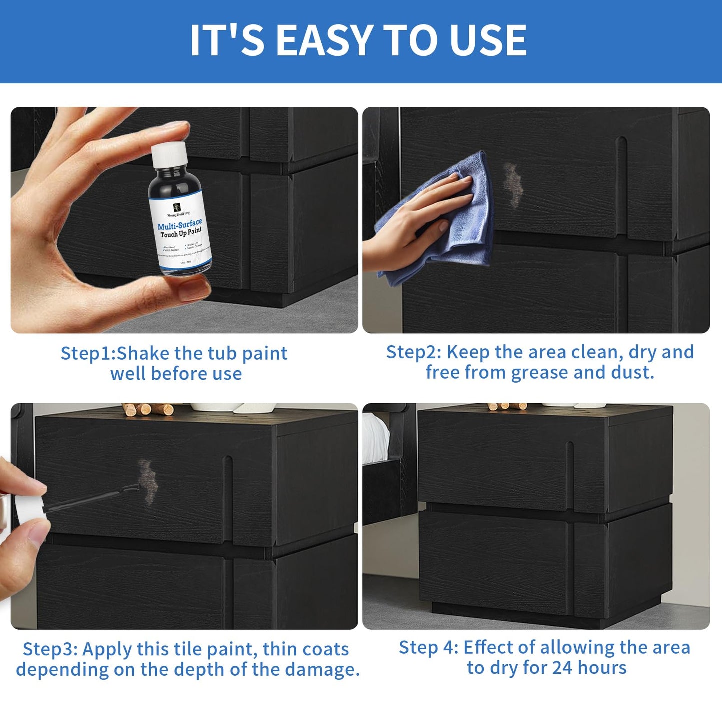 Black Touch Up Paint, Multi-Surface Touch Up Paint Pen, suitable for wall, metal, wood, floor, appliance maintenance, refrigerator, dishwasher, dryer, washing machine, microwave oven and other household appliances high-gloss paint repaint. 1.5 Fl Oz