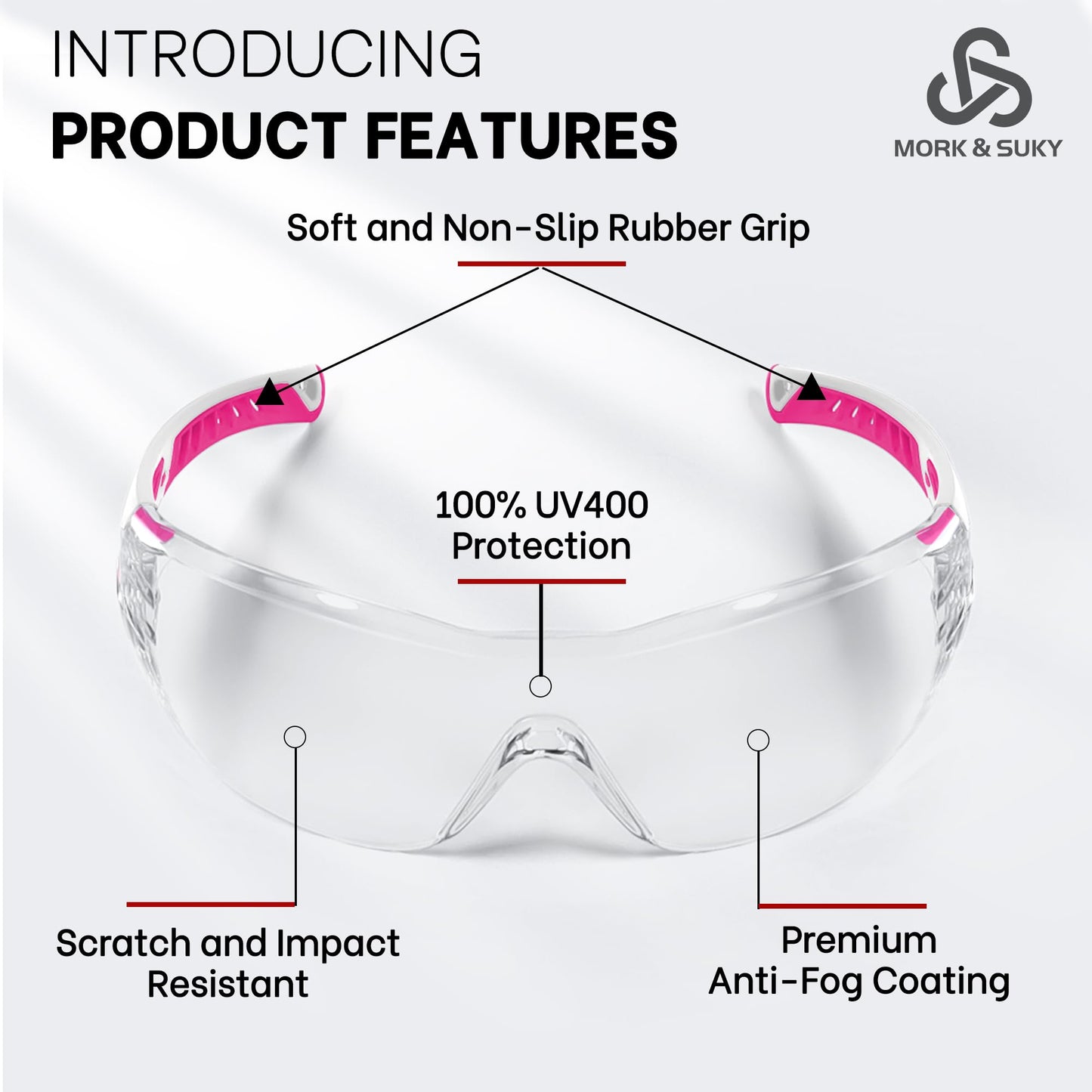 MORK&SUKY Safety Glasses Anti-Fog, Impact-Resistant with UV400 Protection - Lightweight Comfort for Industrial Work, Sports, Outdoor Activities (Clear Lens, Wraparound Design)