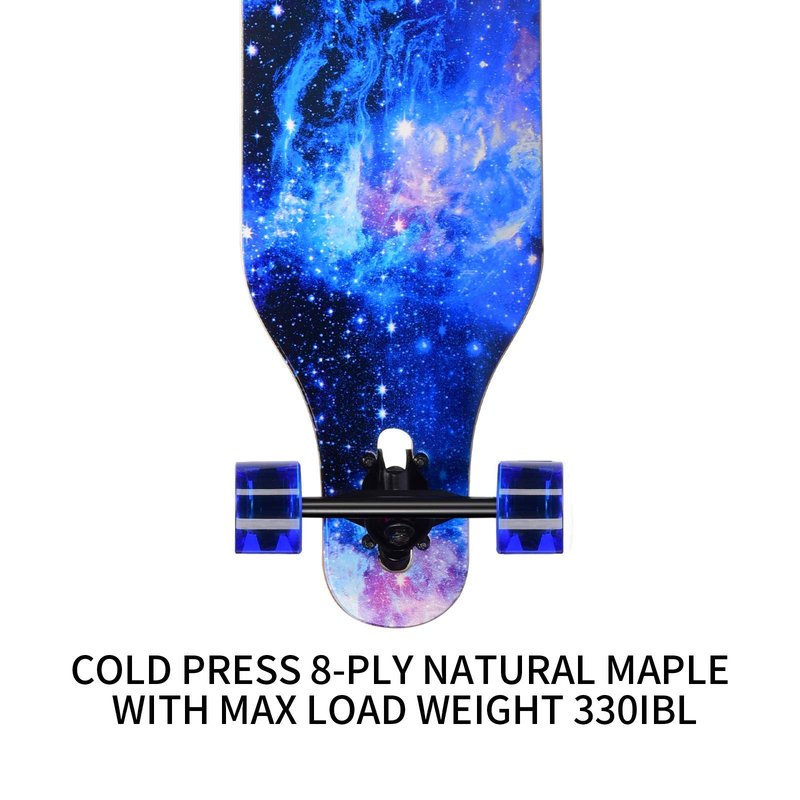 PINESKY 41 Inch Longboard Skateboard 9 Ply Natural Maple Complete Skateboard Cruiser for Cruising, Carving, Free-Style and Downhill with T-Tool Blue Sky