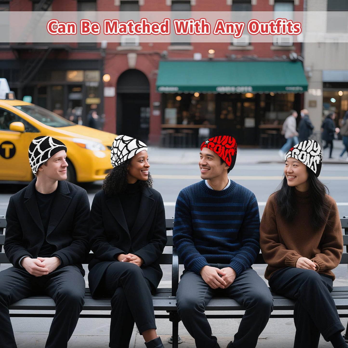 yiilead 4 Pcs Y2K Beanie Spider Web Beanie, Winter Streetwear Headwear Knitted Hat Goth Graphic Beanies for Men Women Black