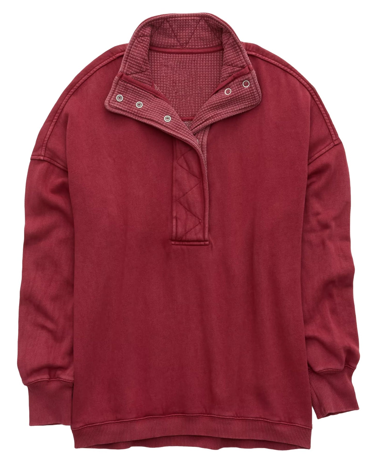 Gacaky Sweatshirt for Women Oversized Casual Long Sleeve Button Henley Neck Pullover Tops Fashion Outfits Clothes Burgundy S