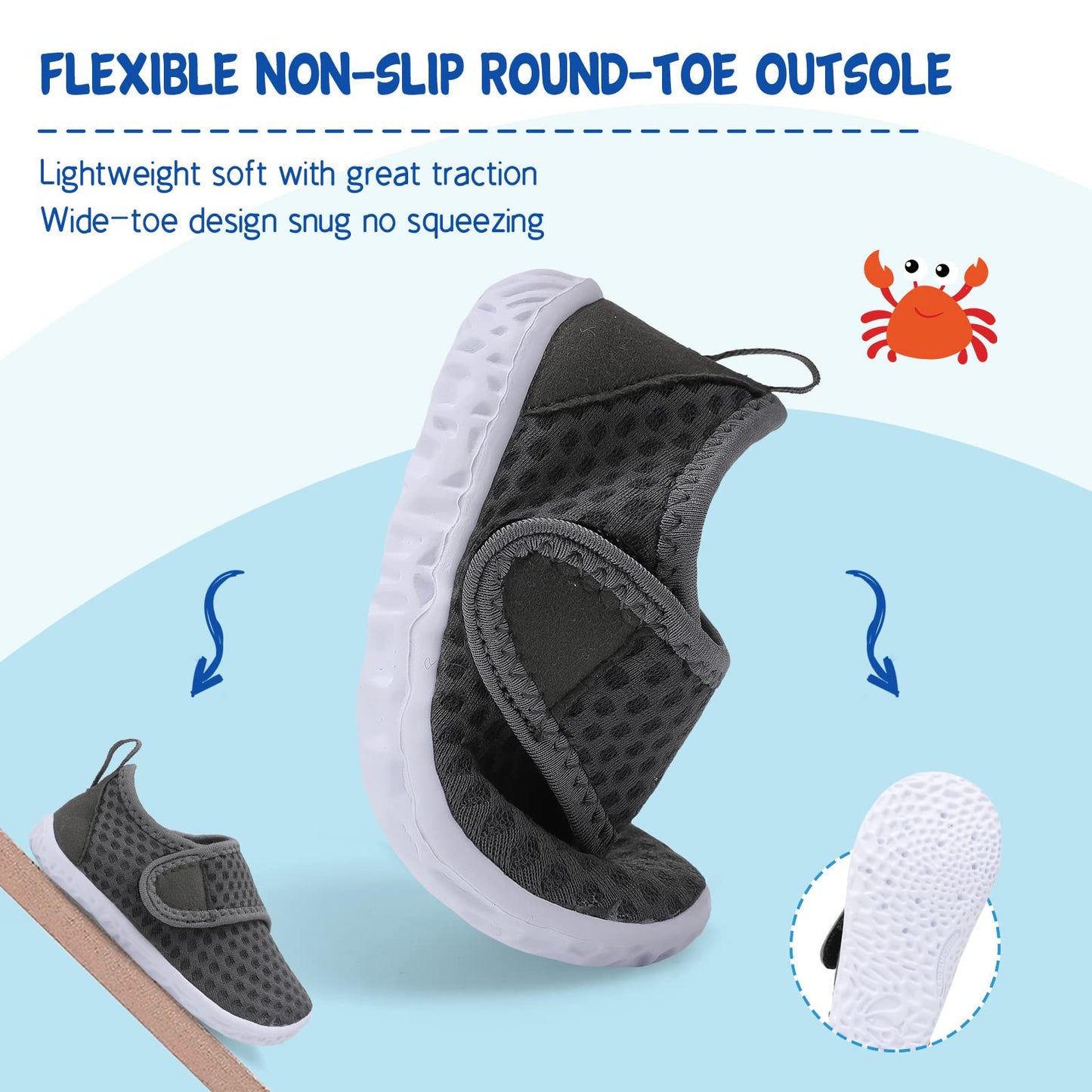LeIsfIt Kids Water Shoes Toddler Girls Boys Swim Shoes Outdoor Quick-Dry Breathable Aqua Socks for Beach Pool Surf, Dark Grey, 1 Big Kid