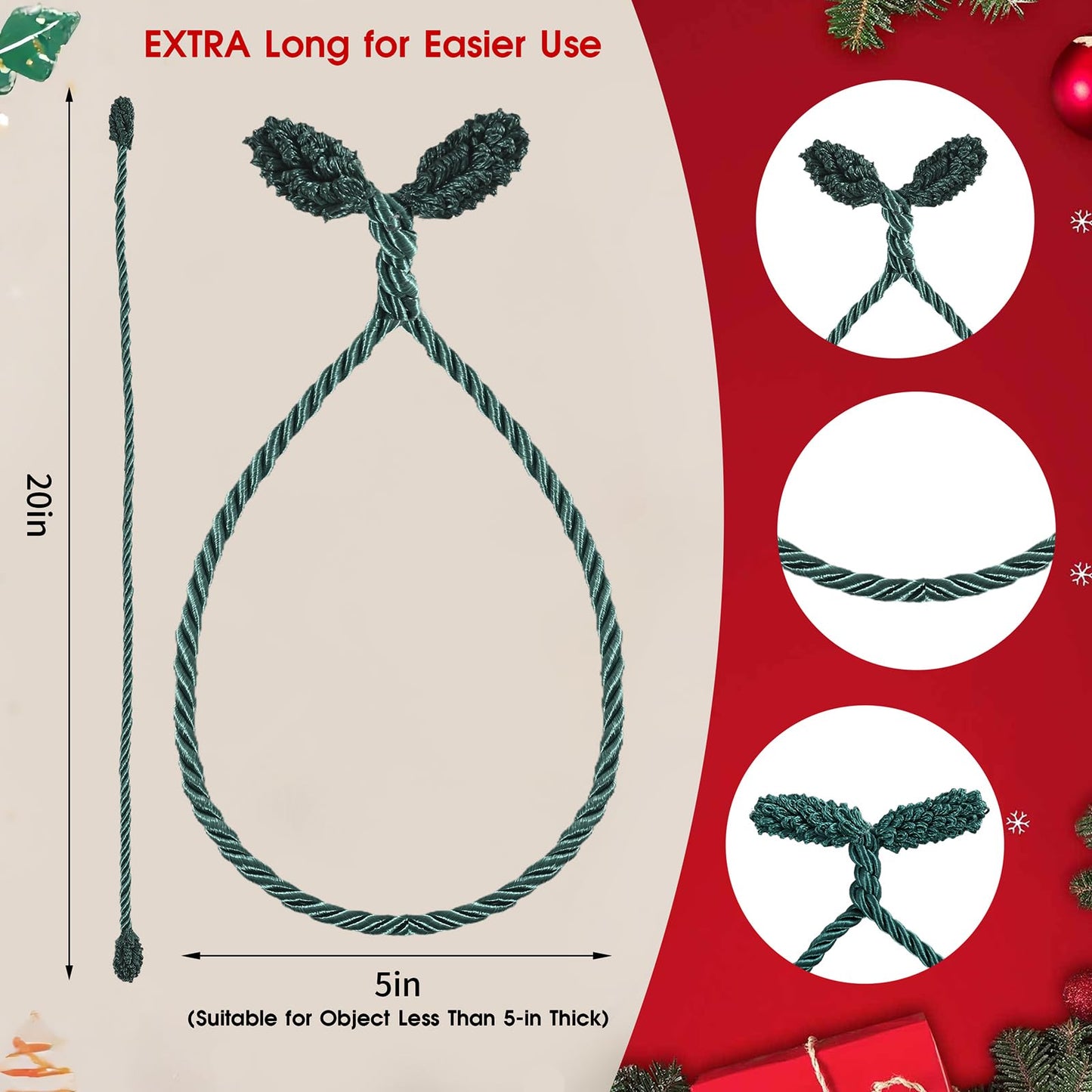 Christmas Garland Ties, 16Pcs 20in Garland Twist Ties for Banister, Reusable and Flexible Decorative Twist Tie for Home Decorations and Holiday Craft Gift Wrapping - Green