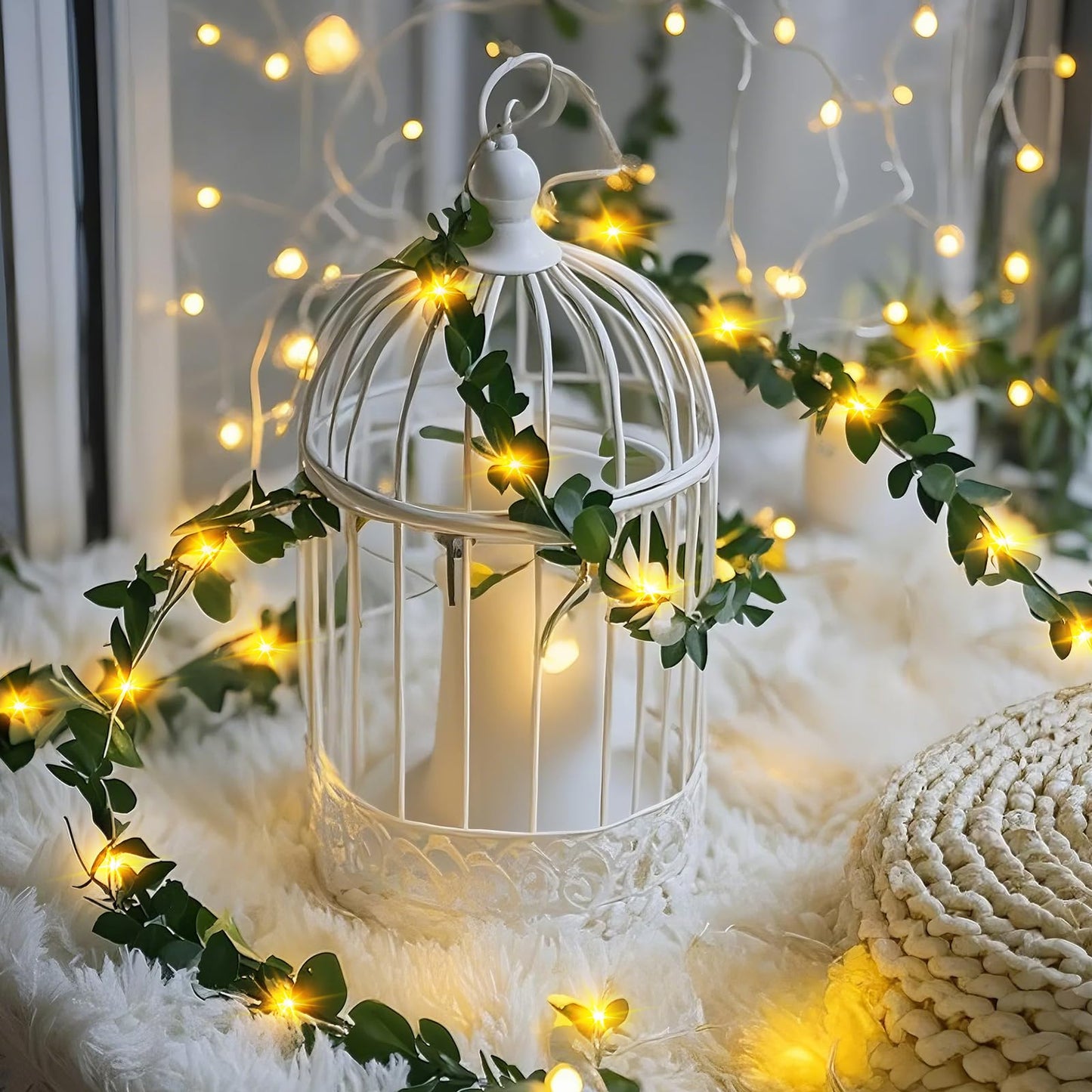 2 Pack 6ft Fairy Lights with Green Leaf Garland, Battery Operated,20 LED Artificial Garland Plant Vine Light Perfect for Bedroom, Christmas,Wall, Garden, Wedding, Party Centerpiece,Decor (Warm White)