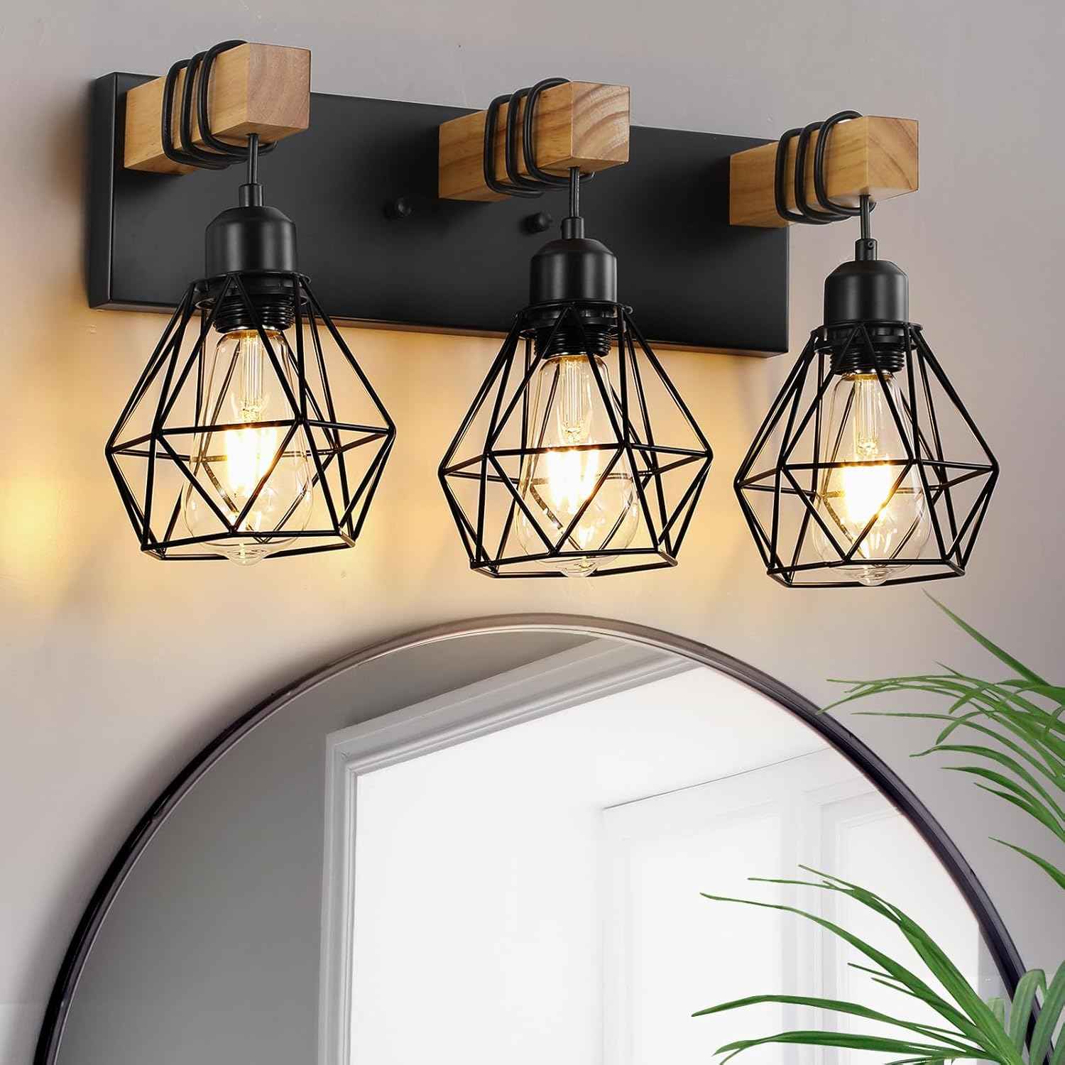 Farmhouse 3-Light Bathroom Vanity Light Fixture - Rustic White Wood Sconces for Mirror