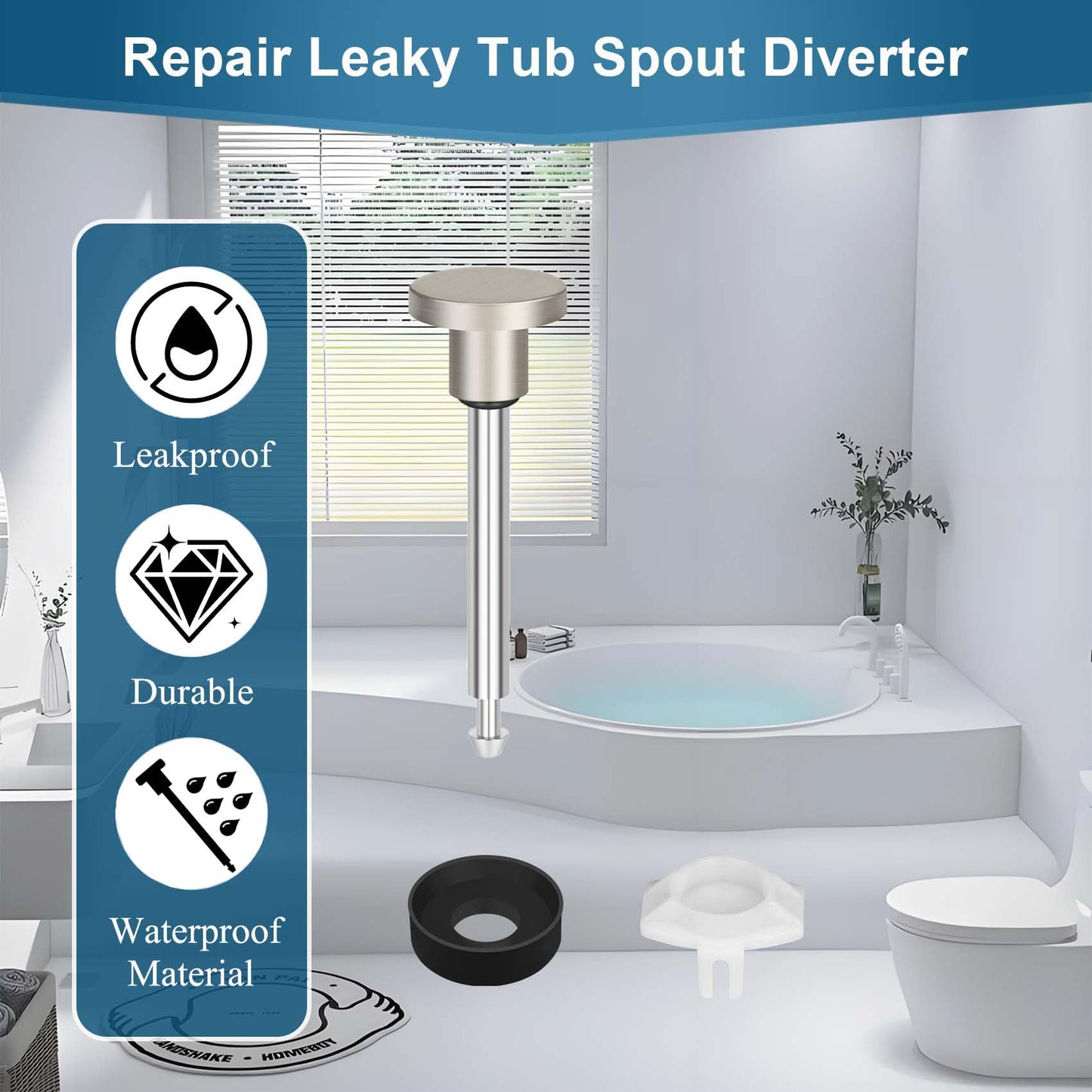 JLIAN MIOR 2 Set Tub Spout Diverter Repair Kit, Bathroom Shower Bathtub Leaky Faucet Repair Replacement Parts, Includes 2 Diverter Valve Stems, 2 Gates Seals and 2 Cup (Brushed Nickel)