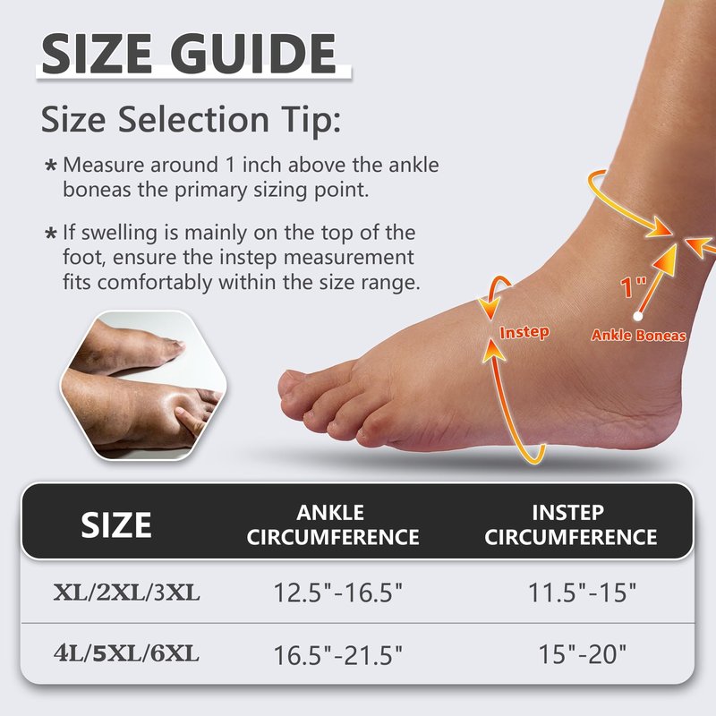 Plus Size Foot Compression Wrap with Elastic Straps for Swollen Feet & Ankles, Ankle Brace for Sprains, Lymphedema, Edema, Diabetic Care & Circulation Relief for Women and Men (4XL/5XL/6XL, 1 Pcs)