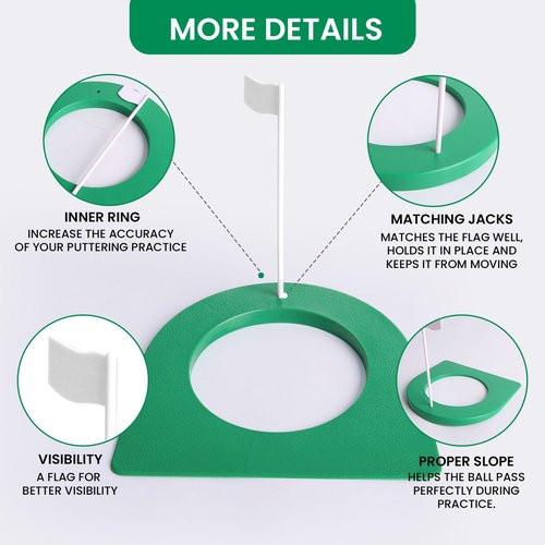 Golf Putting Cup and Flag Putt Training Hole All-Direction Surface Regulation Practice Cups for Men Women Kids Indoor Outdoor Home Office Backyard Golfing (3 Pcs Green Cup with White Flag)