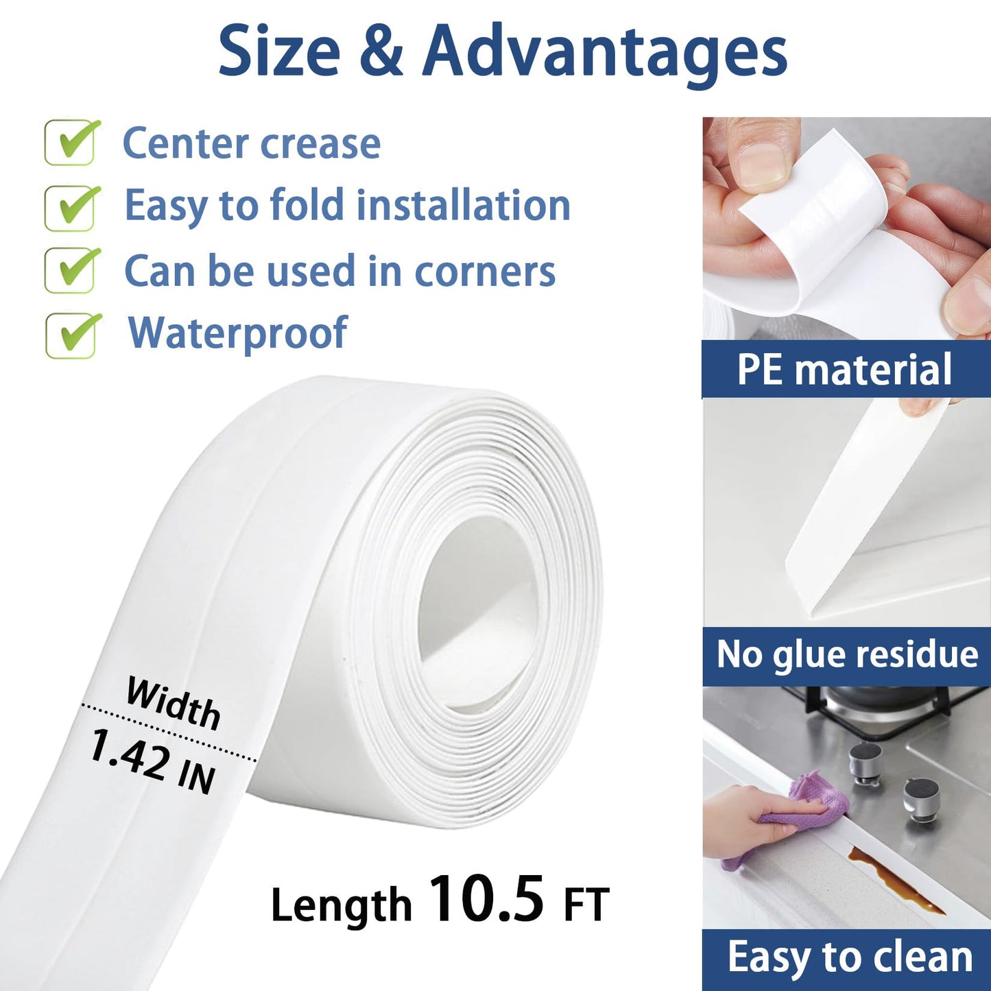 Caulk Tape - Updated Enhanced Adhesive, Caulk Tapes Waterproof Self Adhesive, Traditional Caulking Sealant Replacement, Caulking Strips for Toilet, Bathroom, Sink, Bathtub, Floor Wall Edge Protector