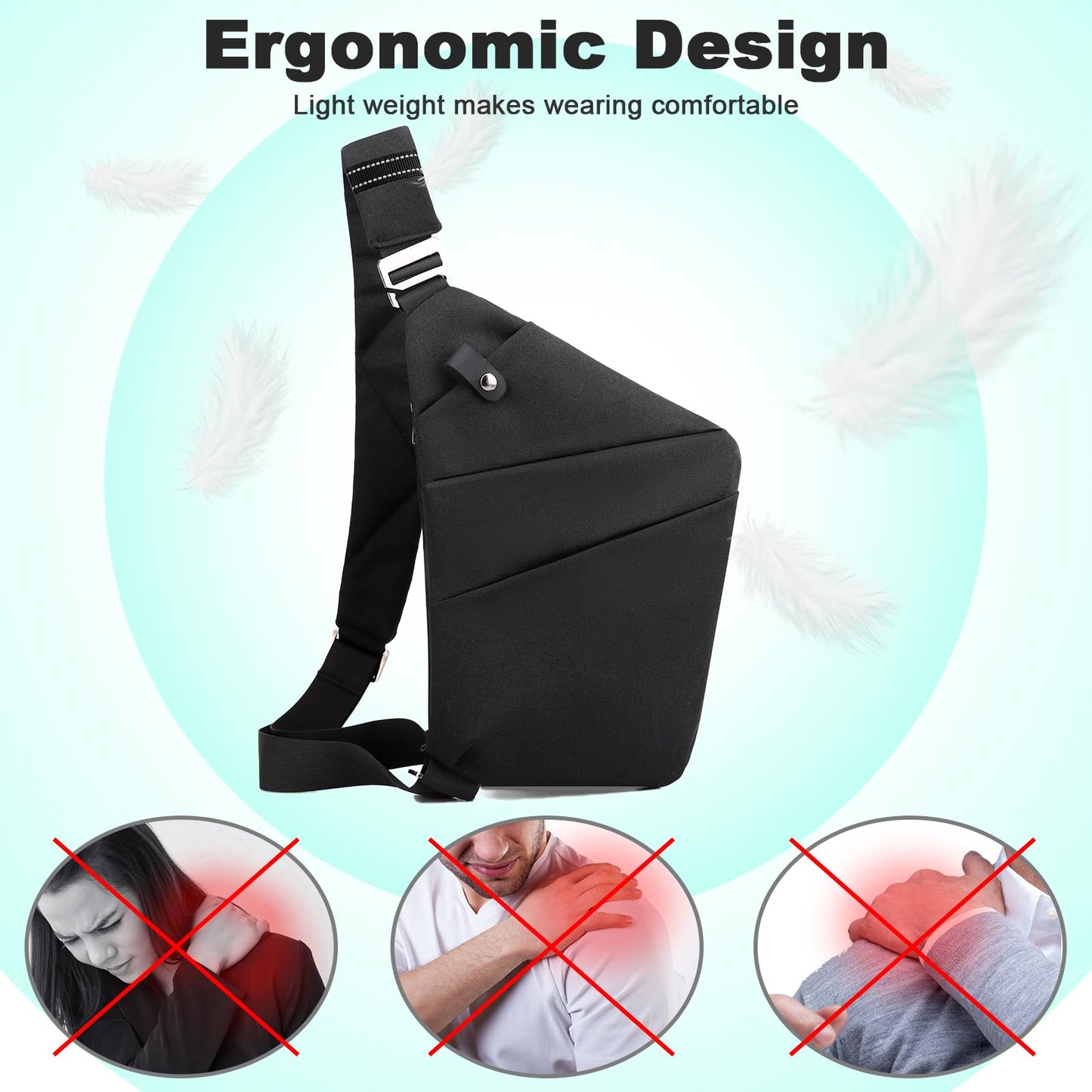 Anti Theft Travel Bag, One Shoulder Large Capacity Cross-body Bag Chest Fashion Lightweight Sling Bags for Travel Sports (Left Shoulder, Black)