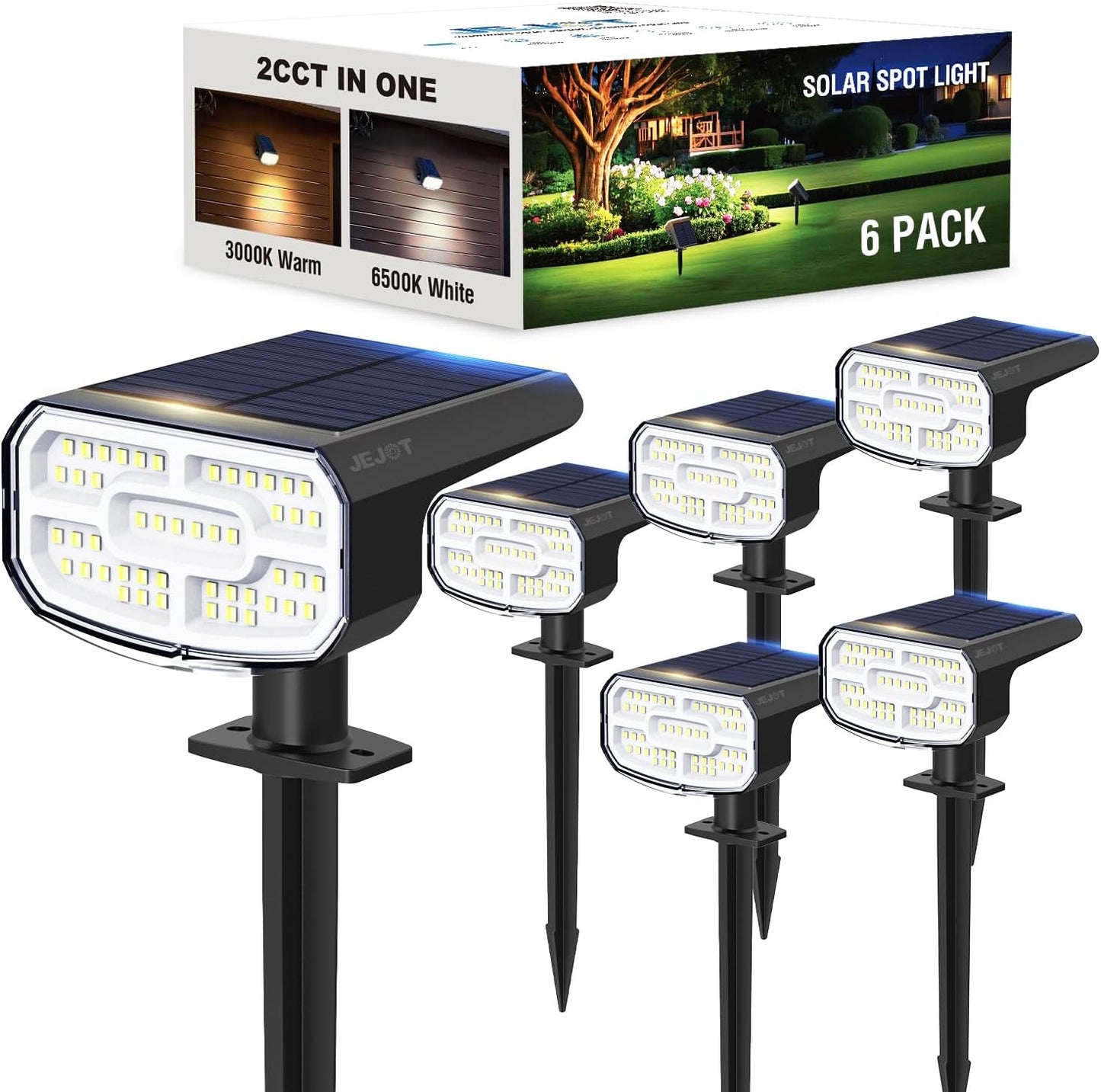 Super Bright Solar Spot Lights - 6 Pack, Waterproof IP65, 2 Color Temperatures, 4 Modes for Outdoor Landscape