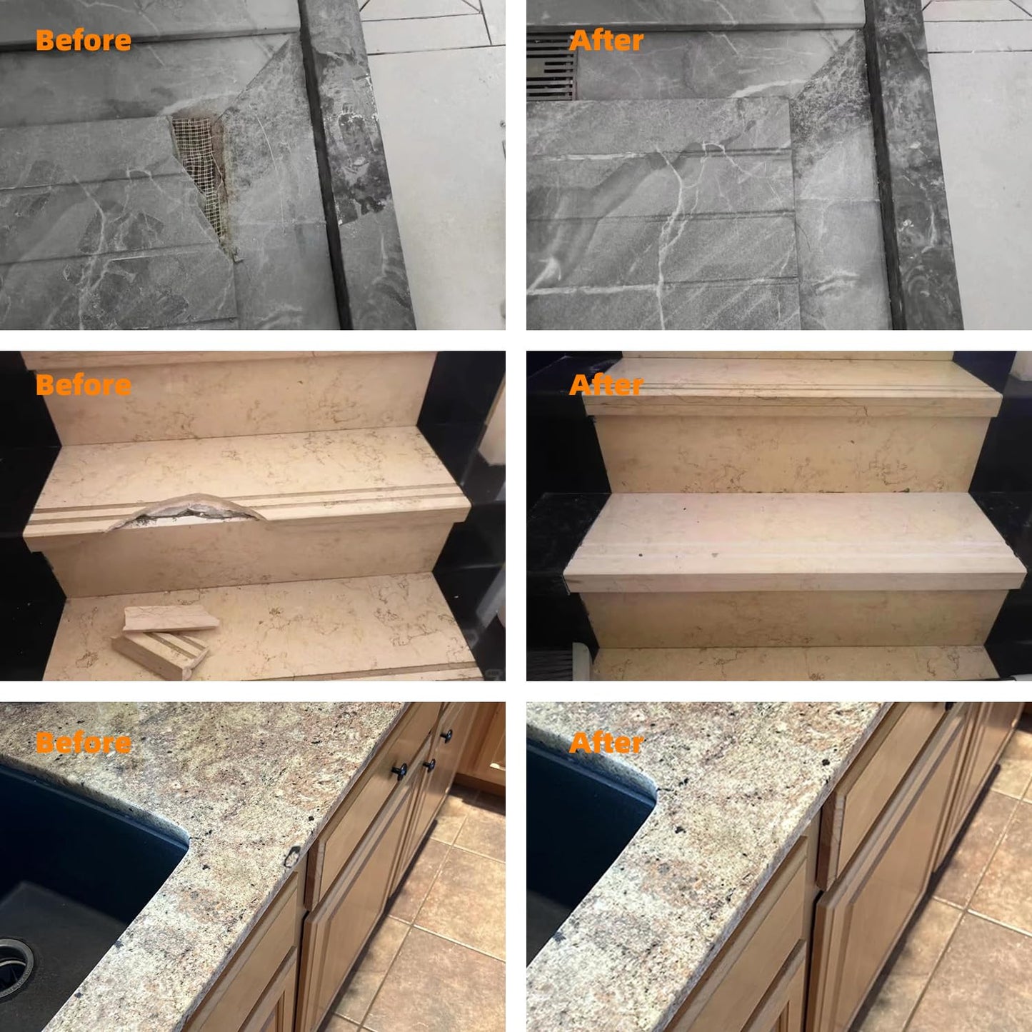 Granite and Quartz Countertop Chip Filler Repair Kit Tile & Fiberglass Porcelain Repair Kit,Marble Tub Repair Kit 3.7 OZ Cracks Ceramic Corian Bathtub Sink Toilet Dents Holes Scratchs