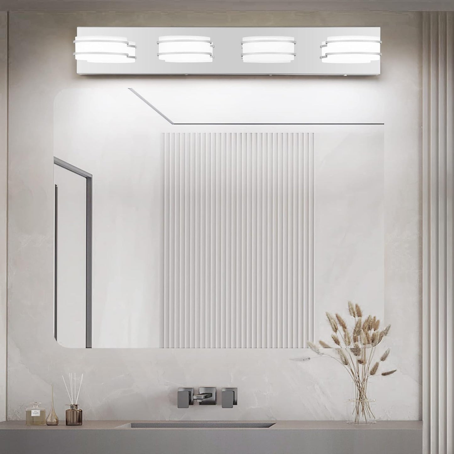 LED Chrome 3-Light Dimmable Bathroom Vanity Light Fixture - Modern Acrylic & Stainless Steel Over Mirror Lighting