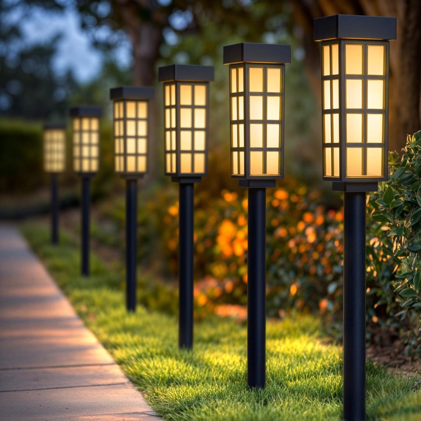 24" Solar Pathway Lights - 8 Pack Outdoor Garden Lights with Auto On/Off, Waterproof IP65