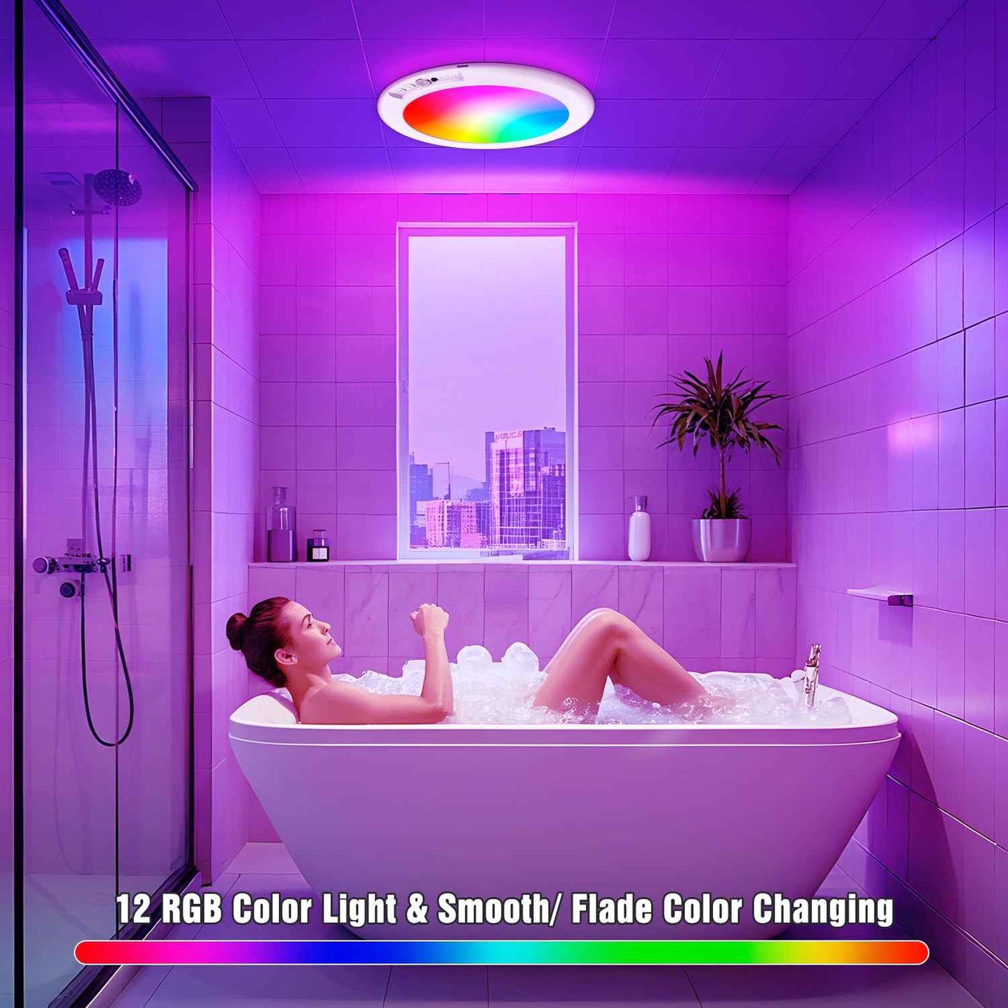 Rechargeable Ceiling Light with Remote, Shower Lights for Inside Shower with Color Changing & White Lights, Magnetic Motion Sensor Closet Light Battery Powered Ceiling Light for Shower Closet Bathroom