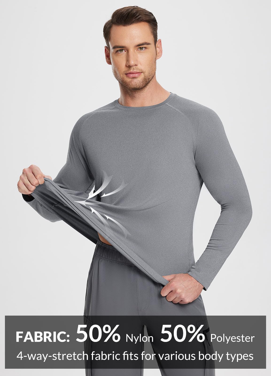 baleaf Men's Long Sleeve Running Shirts Workout Tops Quick Dry SPF Rash Guard Lightweight Hiking Sun Protection t Shirt Grey M