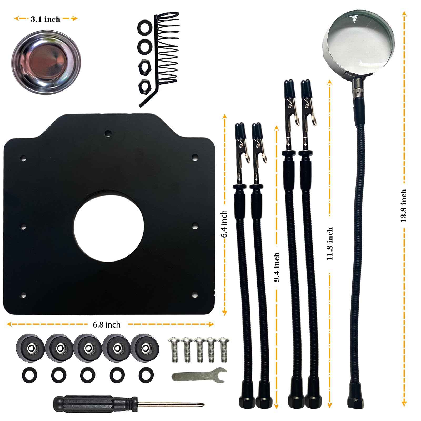 Soldering Station Helping Hands with Magnifying Glass Third Hand Stand Solder Tool PCB Holder Circuit Board Soldering Kit - Heavy Duty Base Plate | Four Flexible Arms