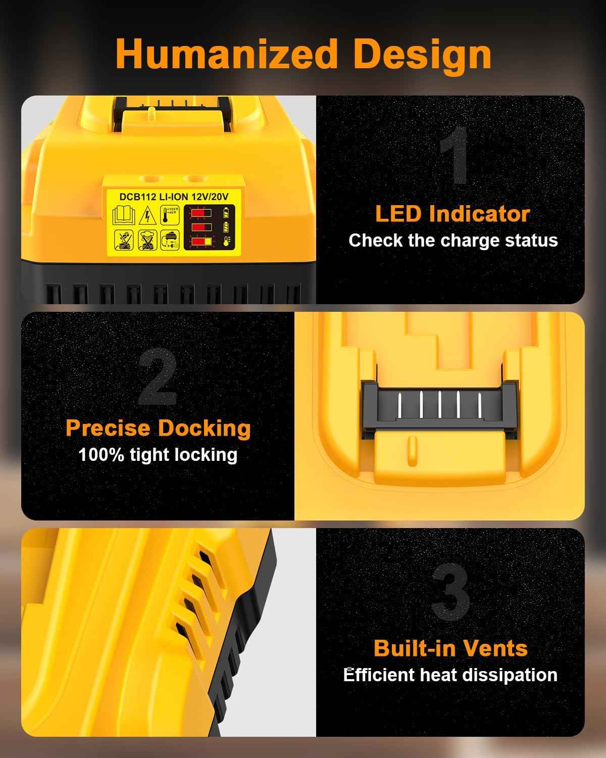 2-Pack Dewalt 20V 6.0Ah Battery Replacement with DCB112 Charger Station - Yellow
