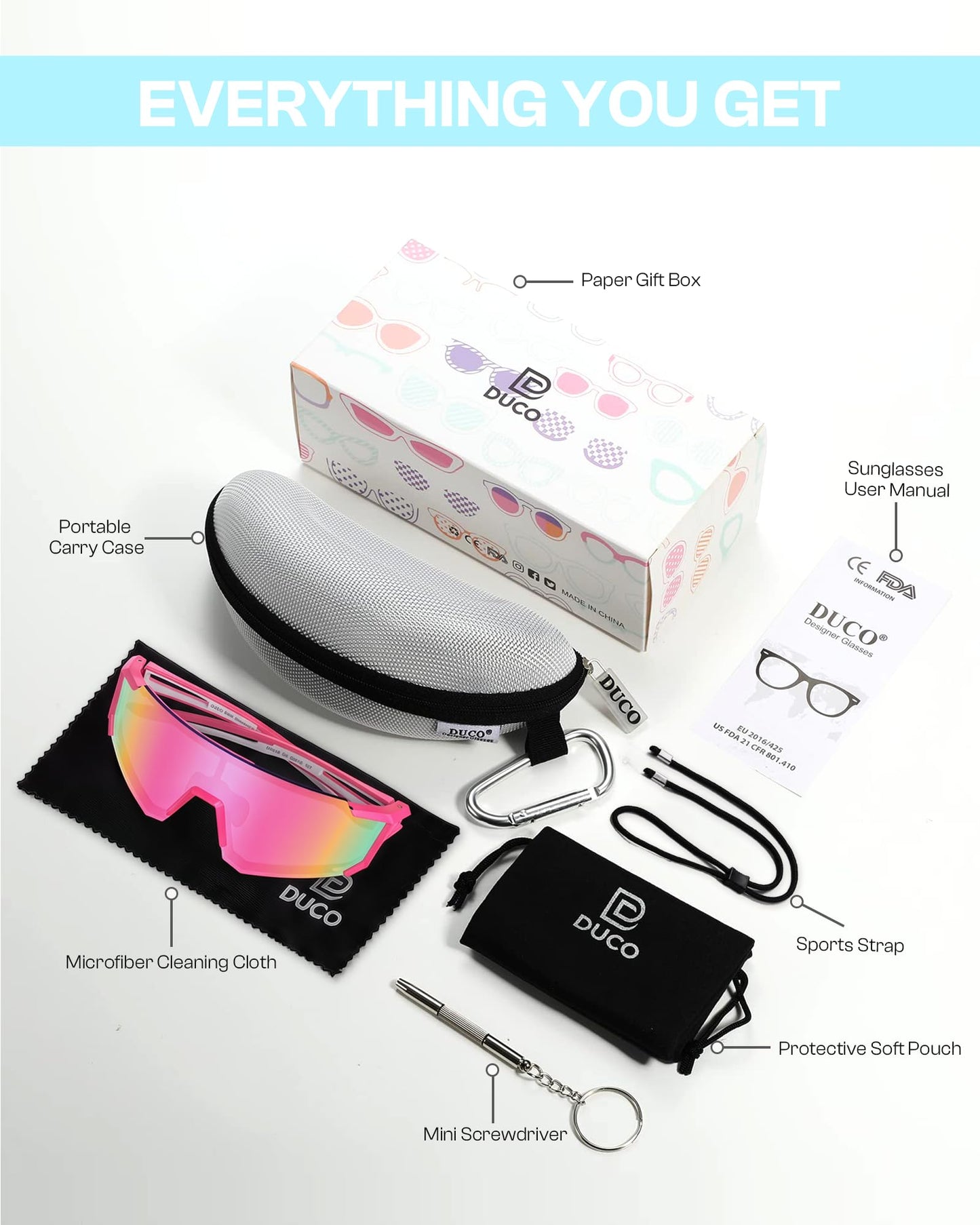 DUCO Kids Baseball Sunglasses for Boys Girls Age 6-16, Polarized