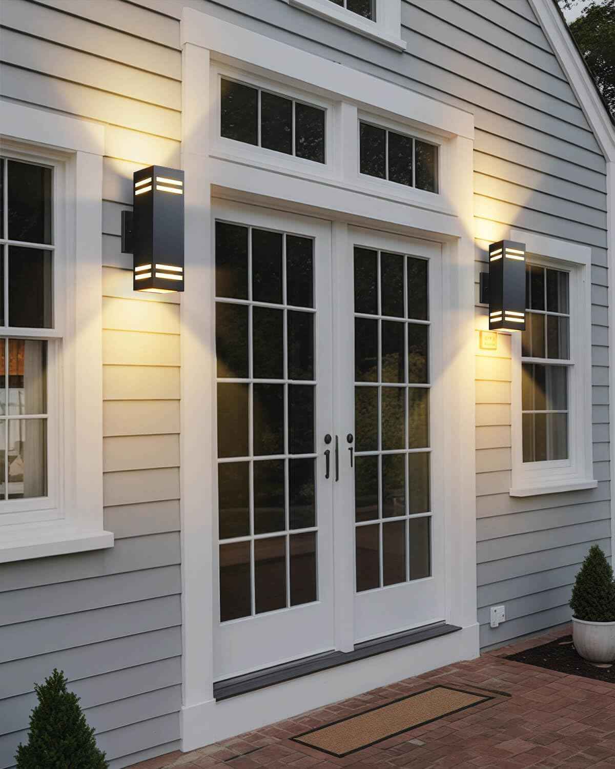Modern Outdoor Wall Lights - Dusk to Dawn Square Matte Black Sconce with Bulbs, Aluminum Anti-Rust Up & Down Lighting for Porch & Garage