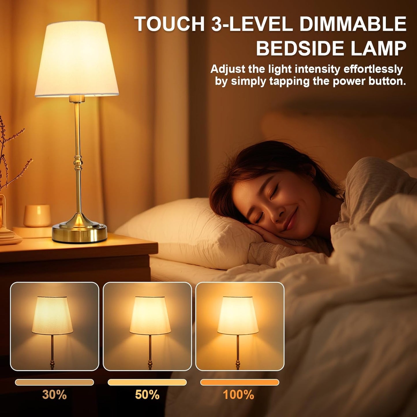 Rechargeable Cordless Touch Table Lamp - 5000mAh Battery, 3-Level Dimmable, Portable Brass Night Light for Home & Patio