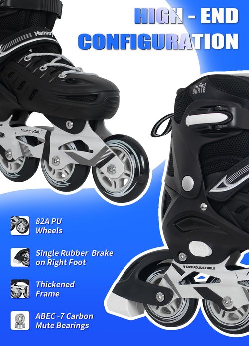 Inline Skates for Adults Men Women, Adjustable Aggressive Durable Roller Blades with Giant Wheels, High Performance Skates for Male Female Black Size 10 11 12