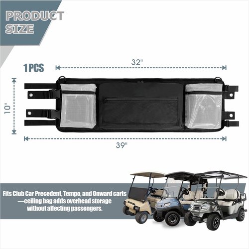 asdmm Golf Cart Ceiling Storage Bag - Overhead Mesh Organizer Compatible with Club Car Precedent, Tempo, Onward, Durable Golf Cart Storage Bag Supplies