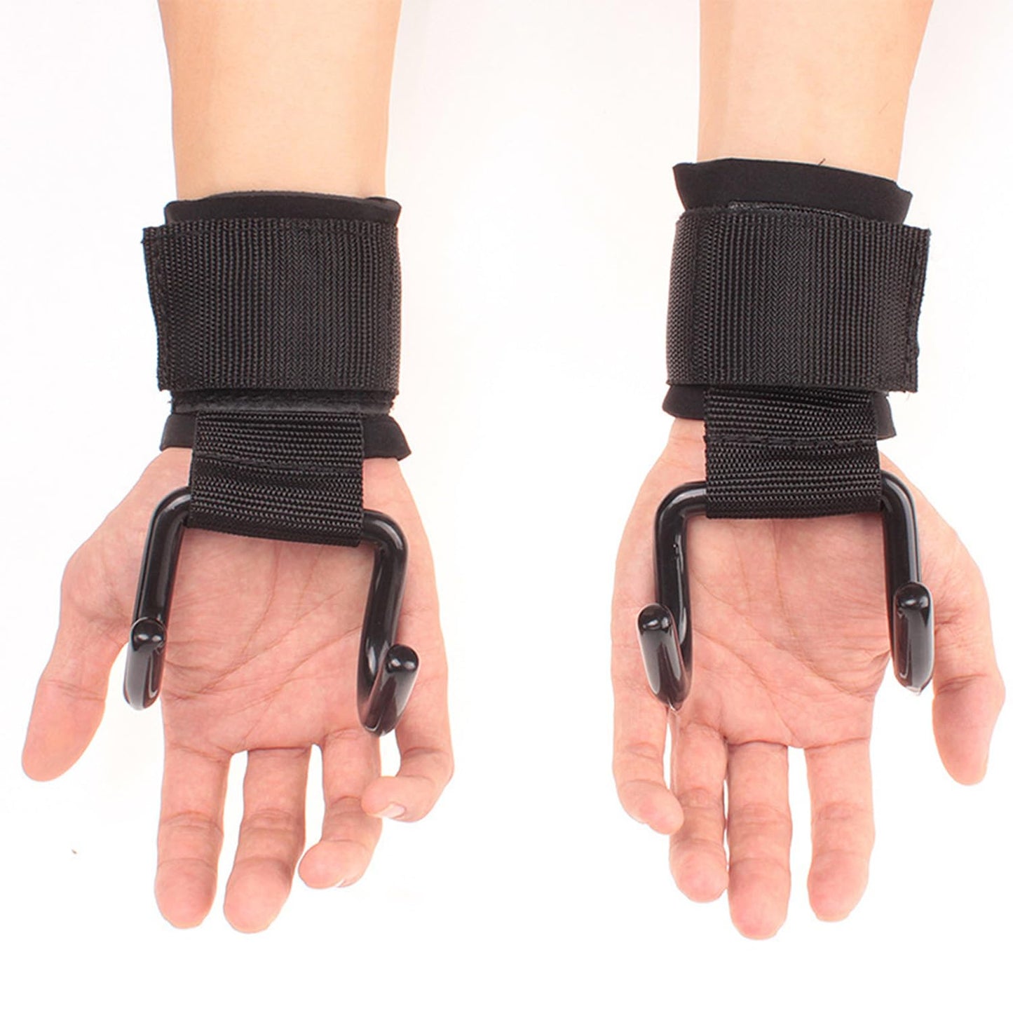 HIZEFSOO 2PCS Weight Lifting Rod Hooks, Heavy Duty Reinforced Metal Weightlifting Hooks with Wrist Straps for Men and Women Deadlift Straps Gloves for Gym Training Hand Grip Support Wrist Strap