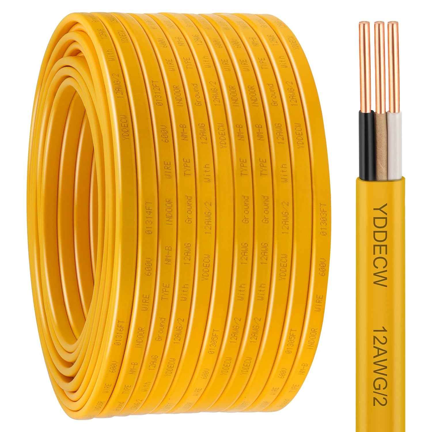 14 Gauge NM-B Wire with Ground - 50FT Pure Copper Indoor Electrical Cable for Outlets & Switches