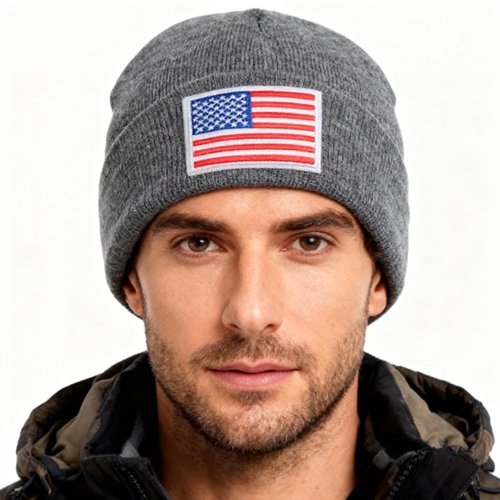 WTYPOPK American Flag Beanie for Men, 2 PCS American Flag Winter Hat, Unisex Tactical Beanie(Black and Grey)