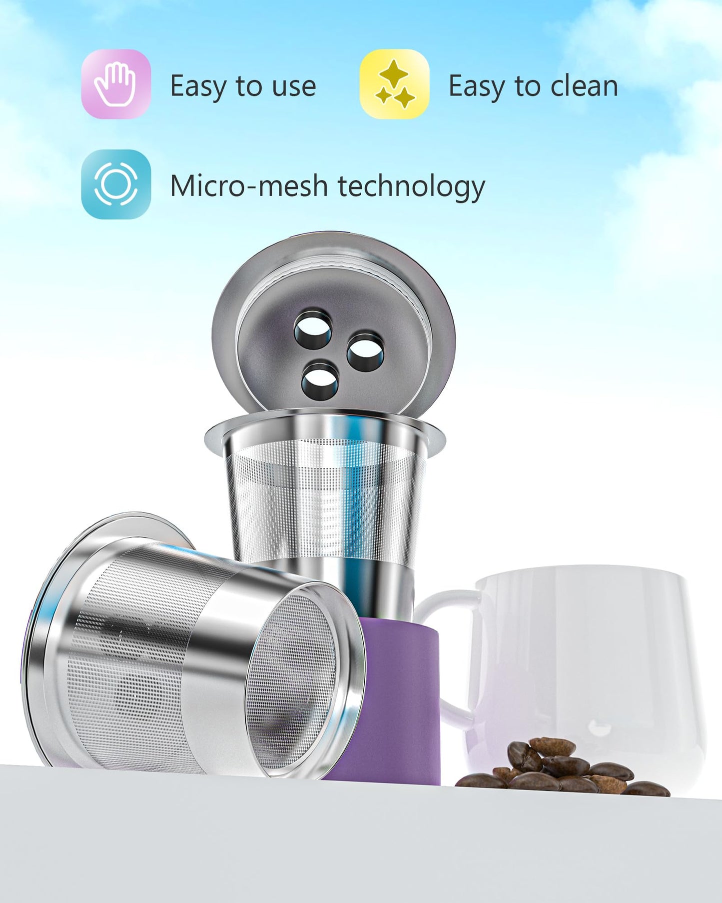 Stainless Steel Reusable Coffee Pods with 3 Holes, For Compatible with Ninja Coffee Maker, compatible with Ninja Coffee Makers (CFP201, CFP300, CFP301, CFP305, CFP307, CFP400) (2)