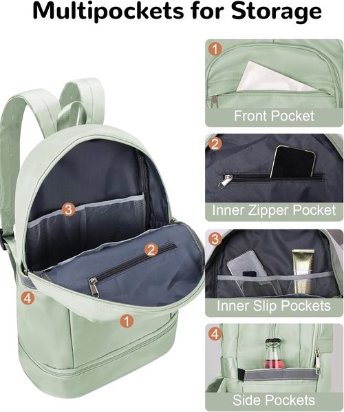 28L Small Gym Backpack with Shoe Compartment for Men Women, Waterproof Sports Backpack with Wet Pocket, Green