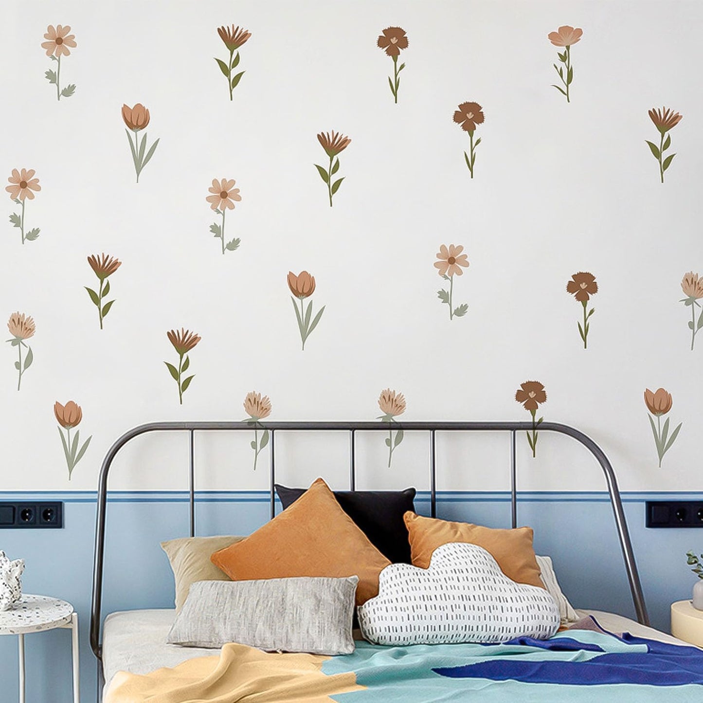 Arawat Flower Home Wall Decor Living Room 12 Sheets / 72 pcs Wall Decals Peel and Stick Aesthetic Wall Stickers & Murals Wildflower Wall Stickers Decor for Bedroom Boho Vinyl Kitchen Wall Murals
