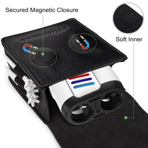 Aliennana Golf Rangefinder Case Premium Leather for Bushnell Callaway Universal Range Finder Carry Bag with Tee Holder Belt Clip for Most Brands Rangefinders (Black1)