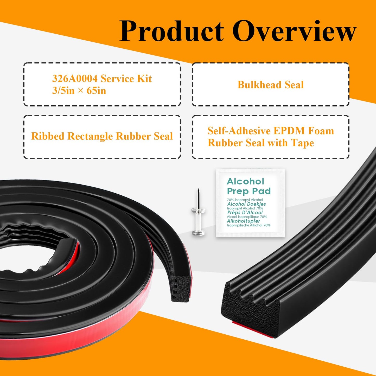 326A0004 Ribbed Bulkhead Seal Strip 3/5" X 65", Tonneau Cover Bulkhead/Service Kit/Self-Adhesive EPDM Foam Rubber Seal W/Tape/Ideal Weather Stripping