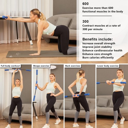 Fitness Bar for Workout, Elastic Exercise Bar, Vibration Weight Stick, Body Physical Therapy,Core Strength Training,Power Twister For Arm,Abdominal Muscles Exercises In Home Gym.