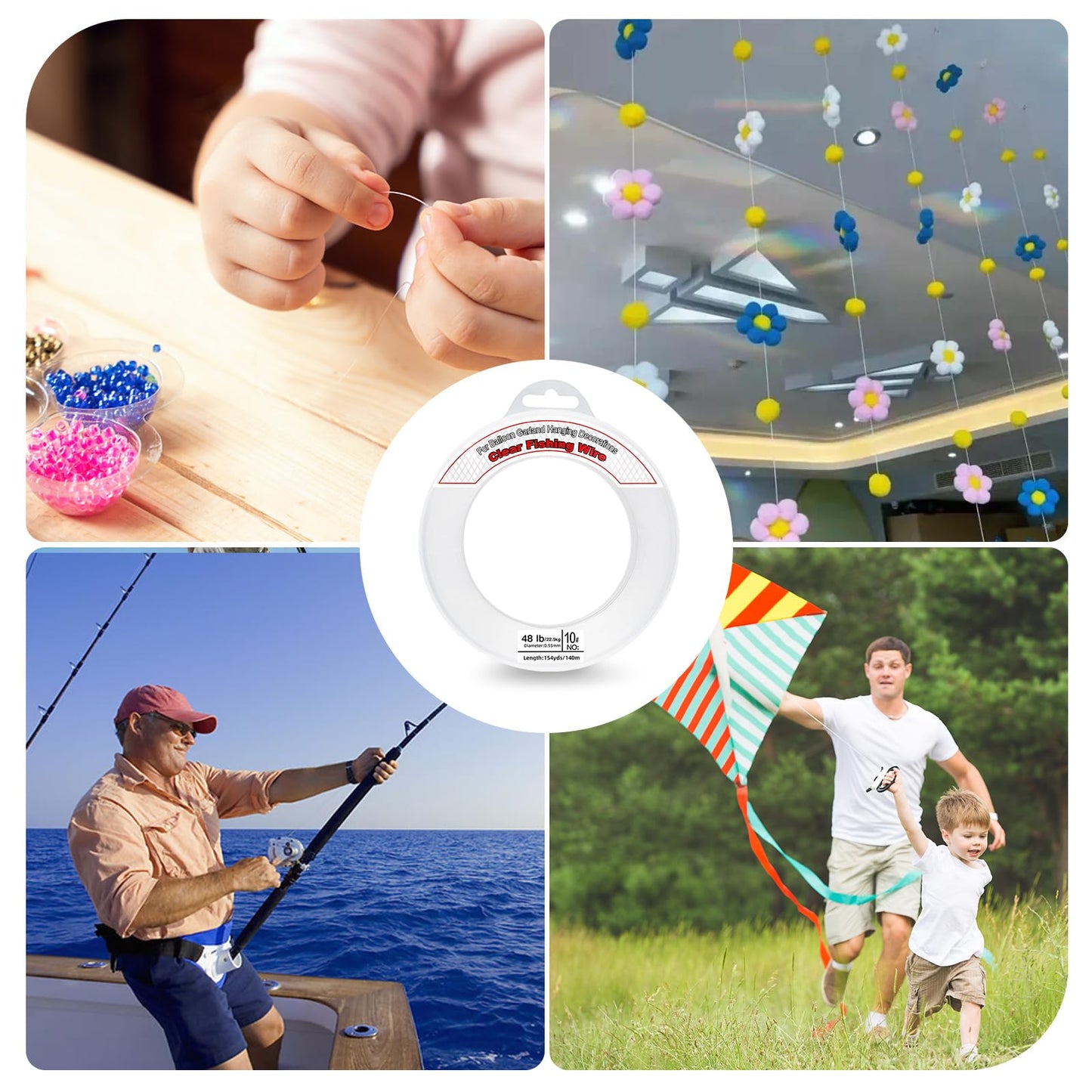 2Pcs Clear Fishing Wire 0.55 mm, 918FT Invisible Fishing Line Wire Nylon String Supports 48 Pounds for Hanging Balloon Garland, Picture, Jewelry Making Beading Threads Cords