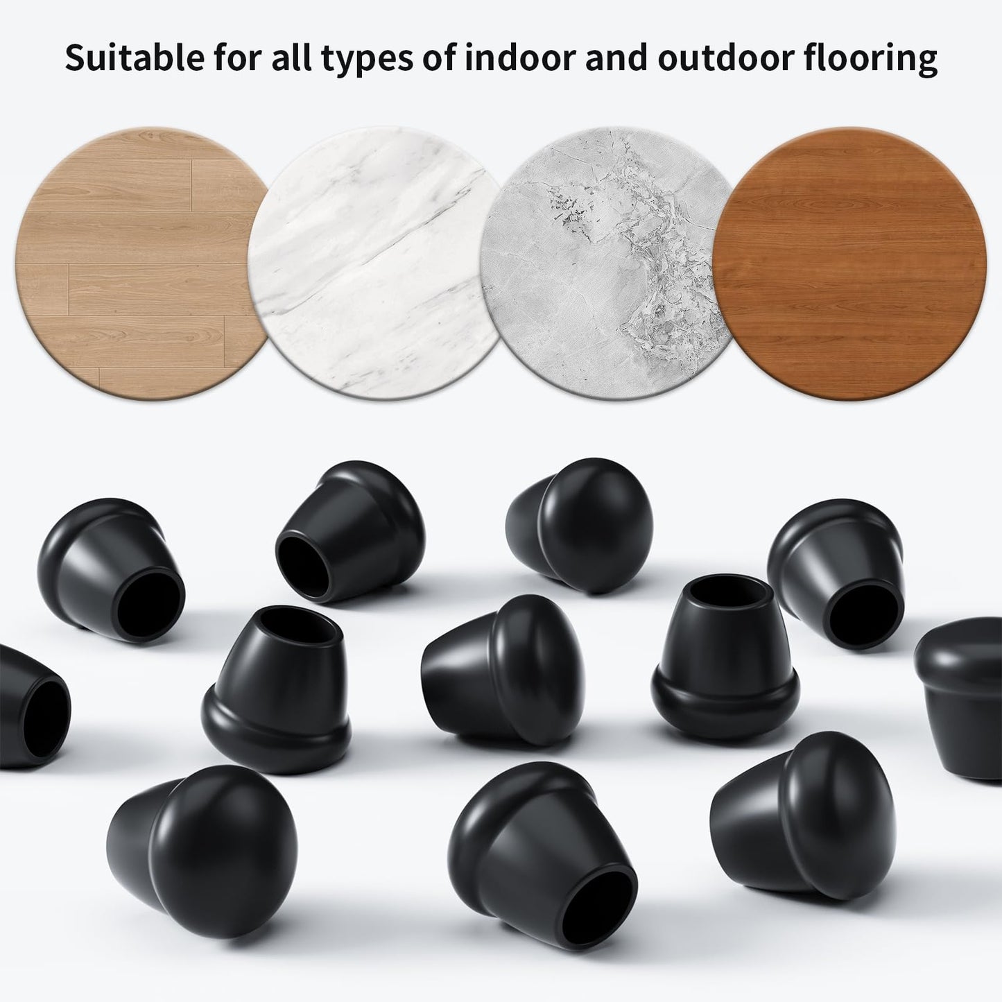 Ezprotekt 3/4" Round Rubber Chair Leg Caps, 8 Pcs Non-Slip Metal Folding Furniture Feet Stool Leg Floor Protectors Cups for Dining Table, Patio Chair Legs, Black (Fit: 0.63" - 0.75")